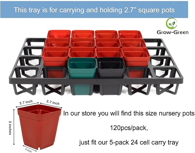 RooTrimmer Square Nursery Pot Tray with 24 Cells, 5 Pack Plant Trays for Pots, Flower Pot Moving Tray, Plastic Planting Tray for Carrying Small Plant Pots(120 Cells in Total