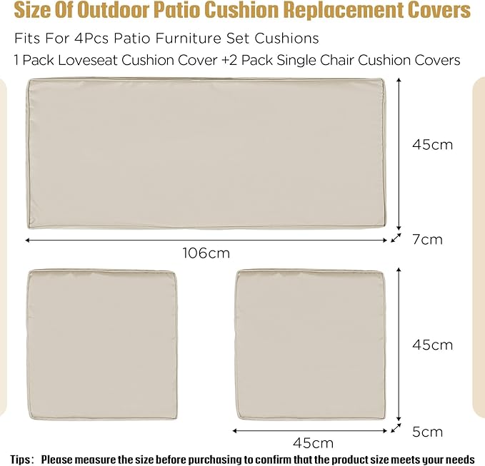 Lounsweer 3 Pcs Outdoor Cushion Covers Patio Cushion Replacement Covers 2 Covers 18 x 18 x 2 and 1 Cover 42 x 18 x 3 for Patio Furniture Outdoor Washable Water Resistant for Couch Sofa (Light Gray)