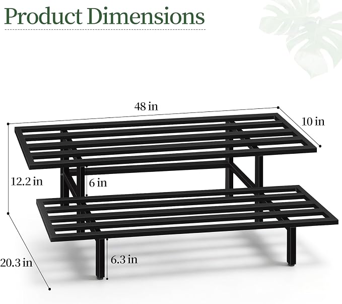 Heavy Duty Plant Stand Outdoor Indoor, Large Metal Plant Stand 48" L x 10" W x 12" H Outdoor Plant Stands 2-Tier Flower Pot Stand 500 LBS Capacity for Patio Garden