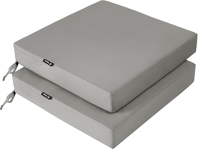Favoyard Patio Chair Cushions 18 x 18 x 3 Inch Waterproof Outdoor Seat Cushions for Patio Furniture 3-Year Color Fastness Garden Sofa Couch Chair Pads with Handle & Adjustable Straps Set of 2, Grey