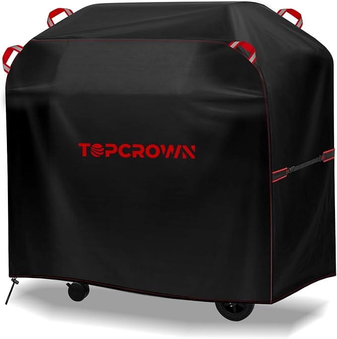 TOPCROWN Grill Cover for Outdoor Grill, BBQ Gas Grill Waterproof Anti-UV Oxford Fabric Windproof Design with Adjustable Straps, Fits Weber/Char-Broil/Nexgrill and More (420D Black+Red, 49" - 52")