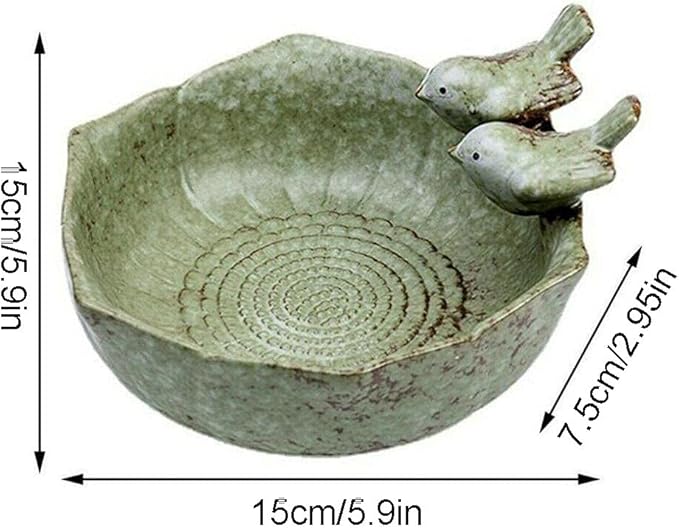 5.9" Ceramic Birdbath Bowl Wild Bird Feeder Food Holder Container Bird Feeding Tray for Outside Bee Water Bath Outdoor Garden Courtyard Decoration