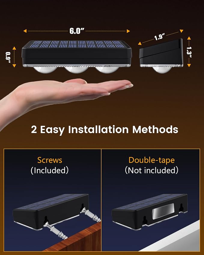 JOFIOS Solar Fence Lights Outdoor Waterproof Led, 12Pack,1300mAh,6 Inch Solar Lights for Fence with Warm White & RGB 8 Colors,Outdoor Solar Lights for Patio, Backyard, Deck, Fence, Railing (Black)
