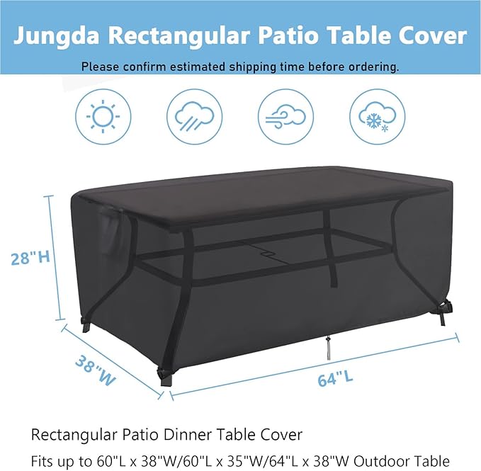 Outdoor Dining Table Cover, 64 Inch Rectangle Patio Dining Table Cover, Waterproof Outside Table Covers Furniture Covers - 64 X 38 X 28 Inch