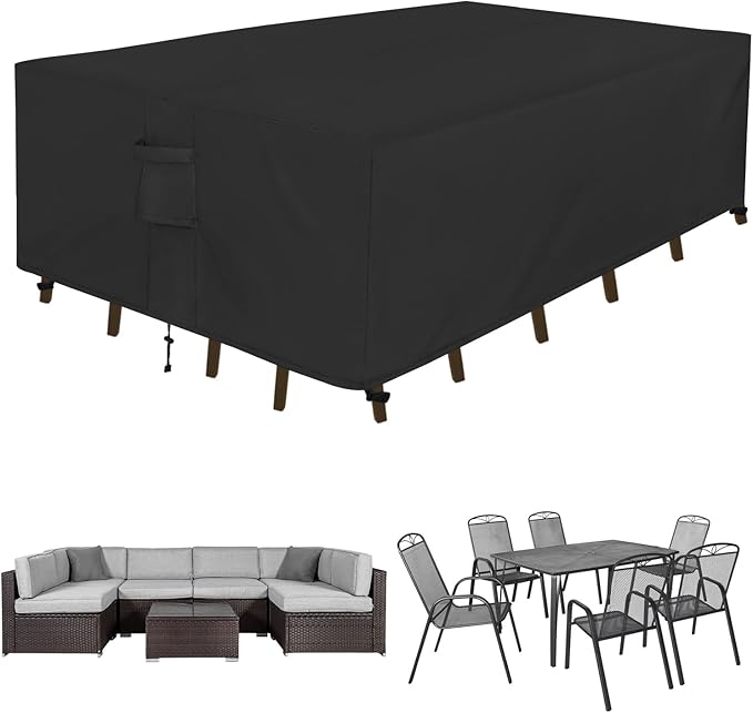 Easy-Going Rectangle Patio Furniture Cover Waterproof Outdoor Dining Table and Chair Cover Anti-UV Outside Sectional Sofa Set Covers (88"L x 58"W x 28"H, Black)