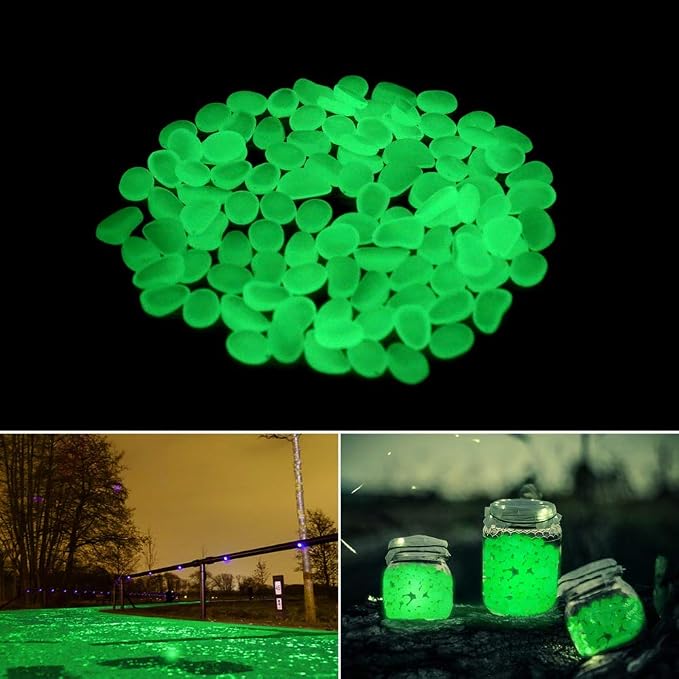 Oubest Glow in The Dark Rocks Glow Pebbles Decor for Garden/Fish Tank/Aquarium/Walkway/Driveway/Plant Pots/Bonsai (100, Green)