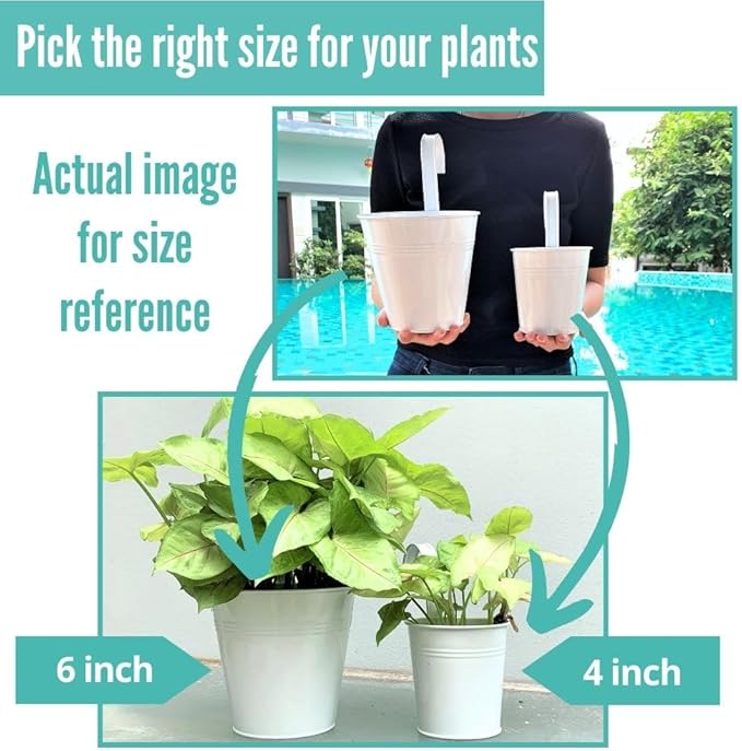 LaLaGreen Bundle- 10 Pack, 4 Inch White Metal Pot + 2 Pack, 14 Inch Rectangular Self Watering Pot with Bracket Hanging Outdoor Deck Railings Fence Window Flower Boxes Balcony Patio Modern Garden Decor