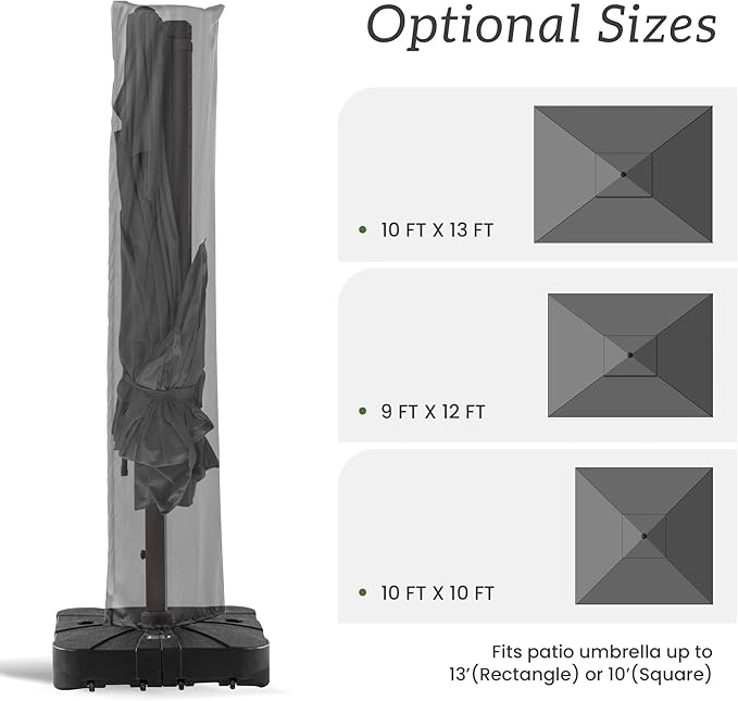 Patio Umbrella Cover Waterproof UV Resistant Outdoor Cantilever Umbrella Covers with Zipper and Rod, Grey