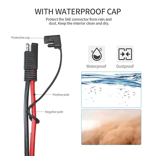 ELFCULB 5FT 10AWG SAE Battery Connectors Extension Cord Cable with 5 Fuse Compatible with Solar Generator Battery Charger,SAE to O Ring, for Solar Accessories