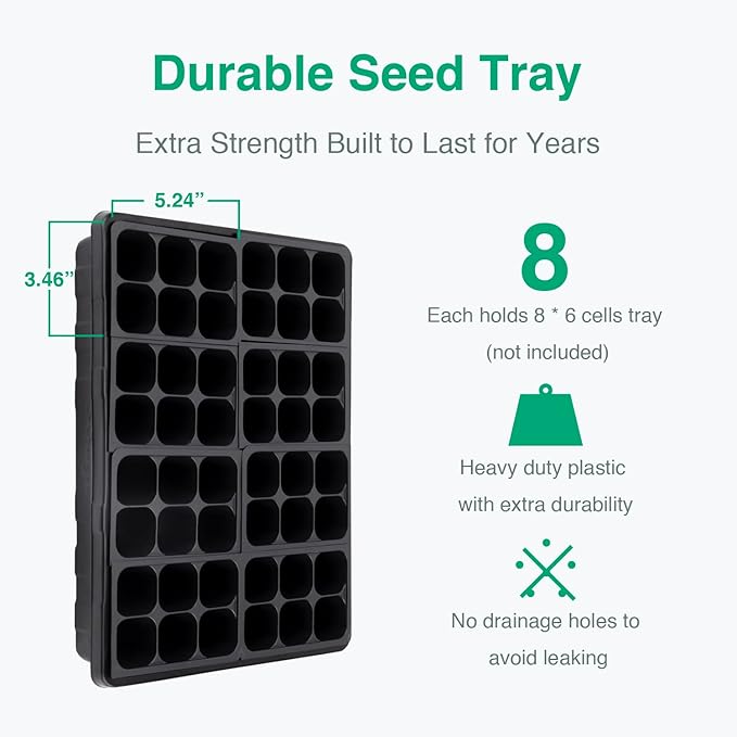 [Thick Plastic] 5-Set Strong Seed Starter Trays with 5" Humidity Domes for Seed Starting, Germination, Seedling Propagation & Plant Growing, Holds 240 Cells in Total