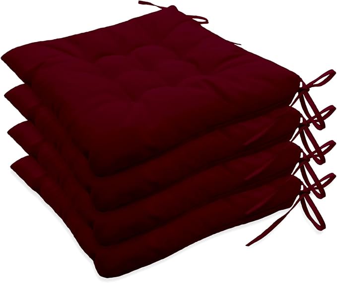 Outdoor Indoor Tufted Chair Cushions, Seat Cushions with Ties, Chair Pads Waterproof for Porch Kitchen Office Garden Burgundy 16" x 16", Set of 4