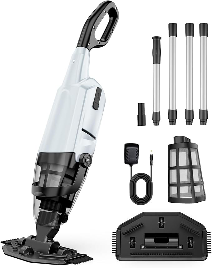 Cordless Pool Vacuum for Above Ground and Inground Pools, 18 GPM Powerful Suction Handheld Rechargeable Pool Cleaner with Versatile 4-Section Pole, 1H Runtime, Ideal for Leaves, Sand and Debris