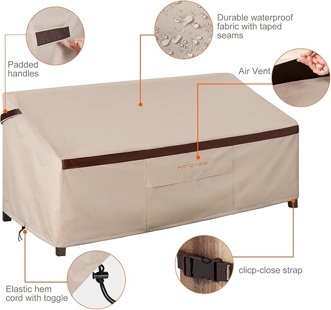 Patio Sofa Cover Waterproof 87 inch Heavy Duty Outdoor Furniture Loveseat Cover with Air Vent UV Resistant Tear Resistant Beige/Brown Heavy Duty Large High Back Outside Loveseat Covers