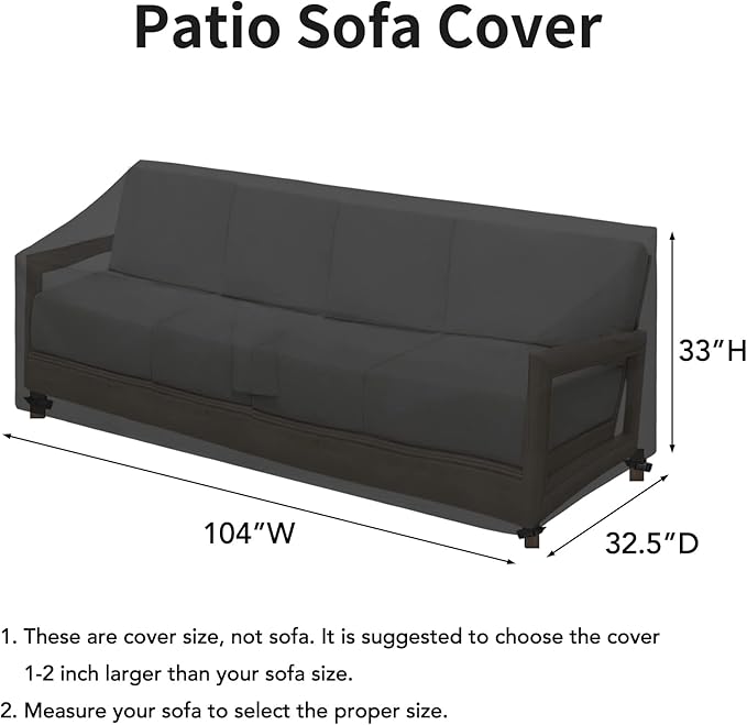 Easy-Going Waterproof Patio Sofa Cover UV Resistant 4 Seater Outdoor Sofa Cover Weatherproof Lawn Patio Furniture Cover with Tape Sealed Seam (104Wx32.5Dx33H inch, Black)