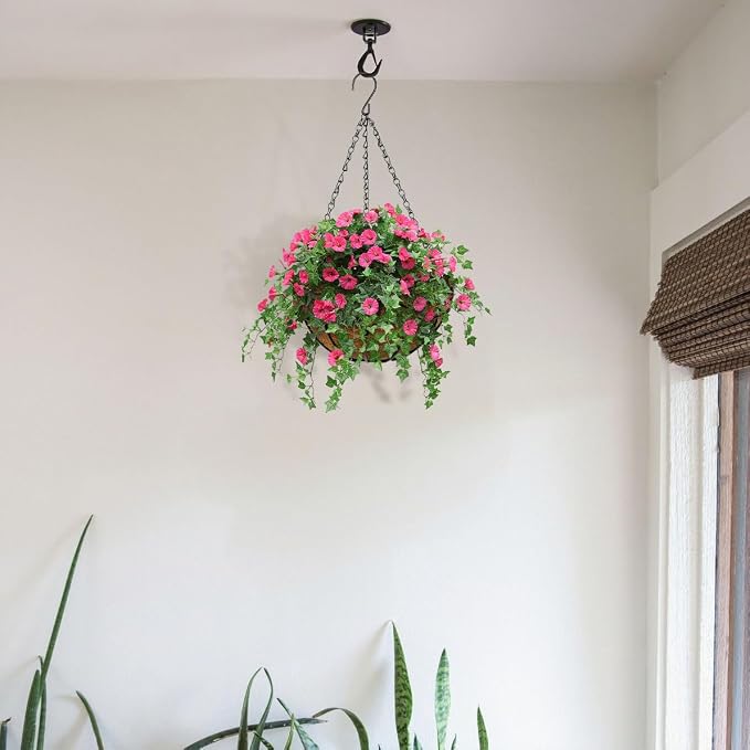 2 Pack 10 inch Metal Hanging Baskets for Plants, Round Metal Wire Hanging Basket Planter with Coco Fiber Liners Chain for Garden Home Porch Patio, Flower Border