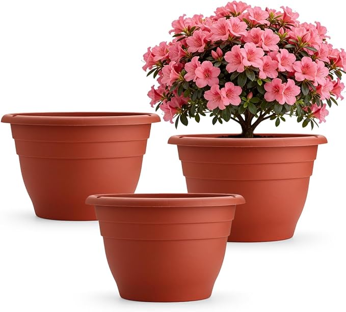 RooTrimmer 3 Pack 11 Inch Plant Pots Lightweight Planters with Drainage Holes,Durable Indoor & Outdoor Flower Pots for Garden,Patio & Home Decor(Pottery Red)