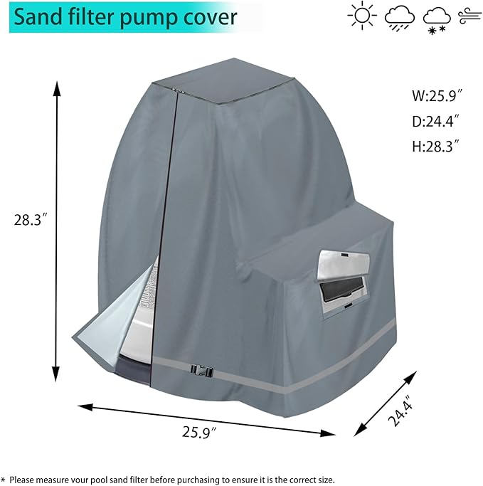 XCZ Sand Filter Pump Cover – Fits Most 12-16 Inch Sand Filters, Heavy-Duty Oxford Fabric, Waterproof & UV-Resistant, All-Season Protection, Cover Only, Gray