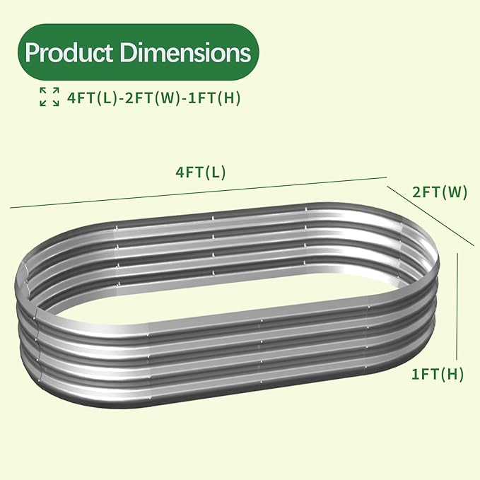 Galvanized Garden Bed kit for Vegetables/Herbs/Flowers (4X2X1)