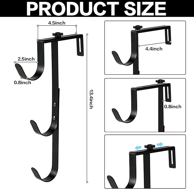 2Pcs Black Pool Pole Hangers, Adjustable Heavy Duty Swimming Pool Fence Hooks for Pool Equipment, Skimmers, Leaf Rakes, Nets, Brushes, Vacuum Hose, Garden Tool Organizer