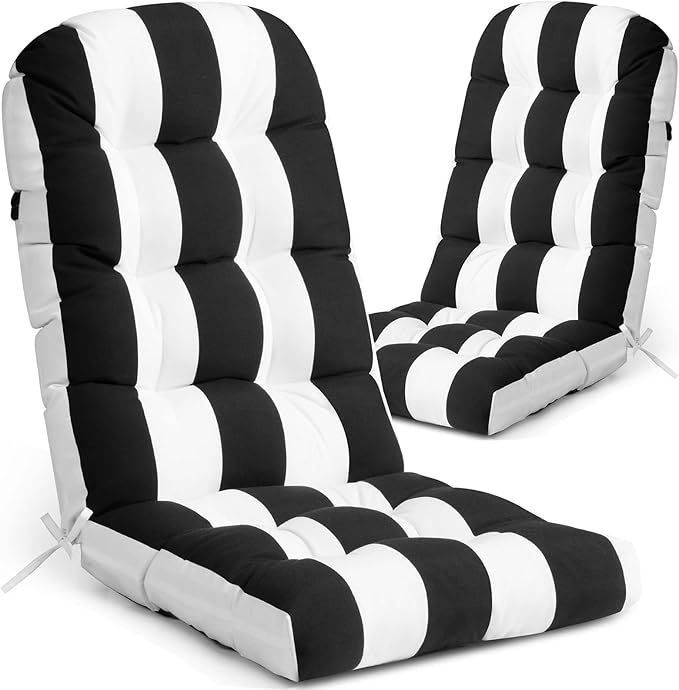 Crestlive 50x20x4 Inch Adirondack Chair Cushion Outdoor Rocking Chair Cushions Water Resistant High Back Patio Chair Cushions Set of 2 Thick Patio Replacement Cushion Black Stripe