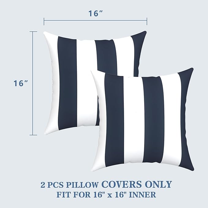 LVTXIII 2 Pack Outdoor Throw Pillow Covers for Patio Furniture, 16x16 Inch Square Pillow Case, Water-Repellent Cushion Covers for Garden, Porch, Sofa, Cabana Navy