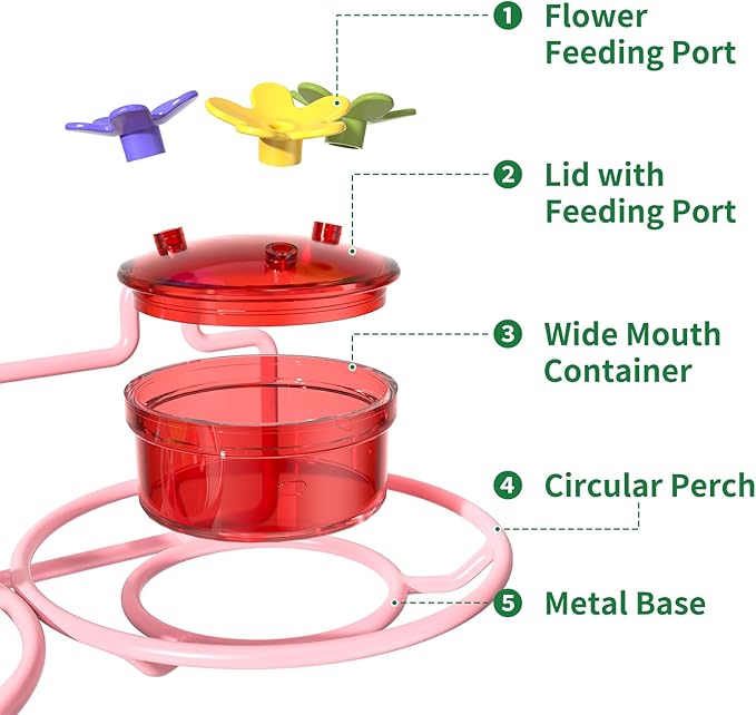 Dreamdrawer 2 Pack Window Hummingbird Feeder, Small Hummingbird Feeder for Outdoors with Strong Suction Cup - Metal Base & 6 Feeding Ports, Easy to Clean and Refill, Pink