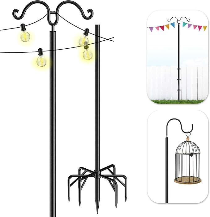 Idzo Heavy Duty String Light Poles for Outside with 2 Optional Hooks and Fence Brackets for Deck, Hold upto 15 Lbs String, 7-Prong