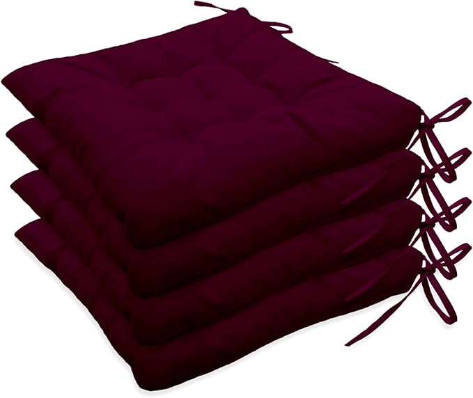 Outdoor Indoor Tufted Chair Cushions, Seat Cushions with Ties, Chair Pads Waterproof for Porch Kitchen Office Garden Magenta 16" x 16", Set of 4