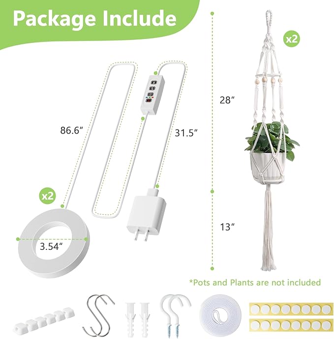 2 Pack Macrame Plant Hanger with Grow Light: Boho Hanging Planters with Light for Indoor Plants, Ideal for Apartments, Small Spaces, Low-Light Rooms (GrowPro Spectrum)