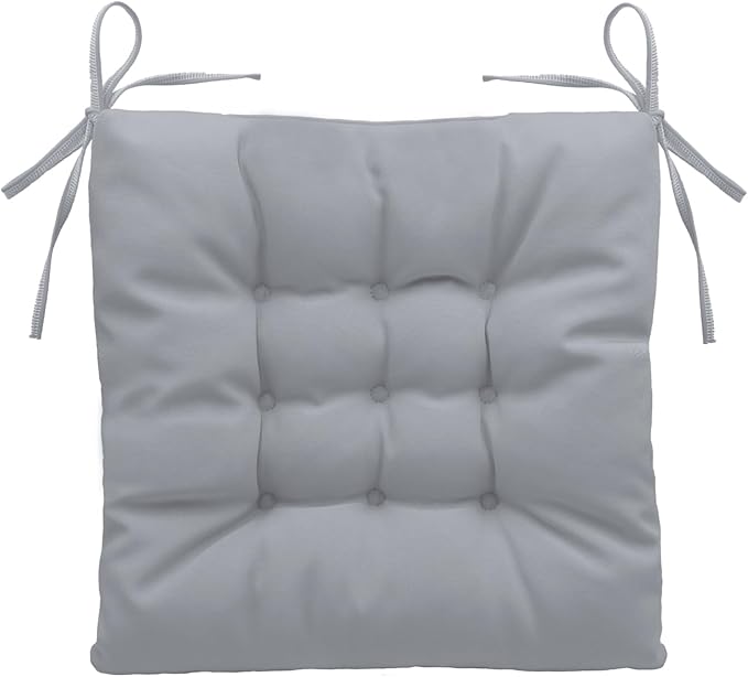 Outdoor Indoor Tufted Chair Cushions, Seat Cushions with Ties, Chair Pads Waterproof for Porch Kitchen Office Garden Cloud Gray 16" x 16", Set of 1