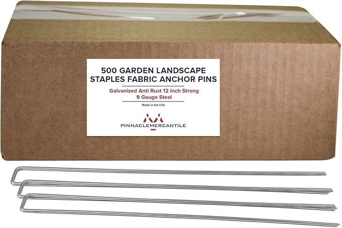 Pinnacle Mercantile Garden Stakes 12 Inch 9 Gauge Galvanized Steel Landscape Staples, Heavy Duty Landscape Fabric Stakes 50 Pack for Weed Barrier, Sod, Edging, Fencing and Drip Irrigation Made in USA
