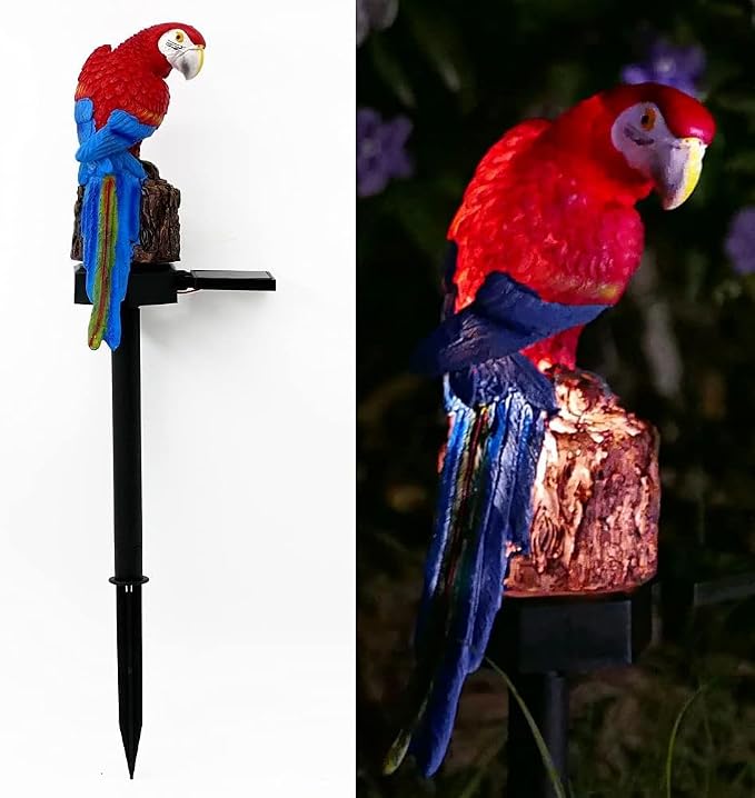 Parrot Decor Garden Solar Light Cute Figurine Animal Outdoor Stakes Decorative Waterproof LED Decorations for Patio Yard Decoration Porch Lawn Ornaments Red