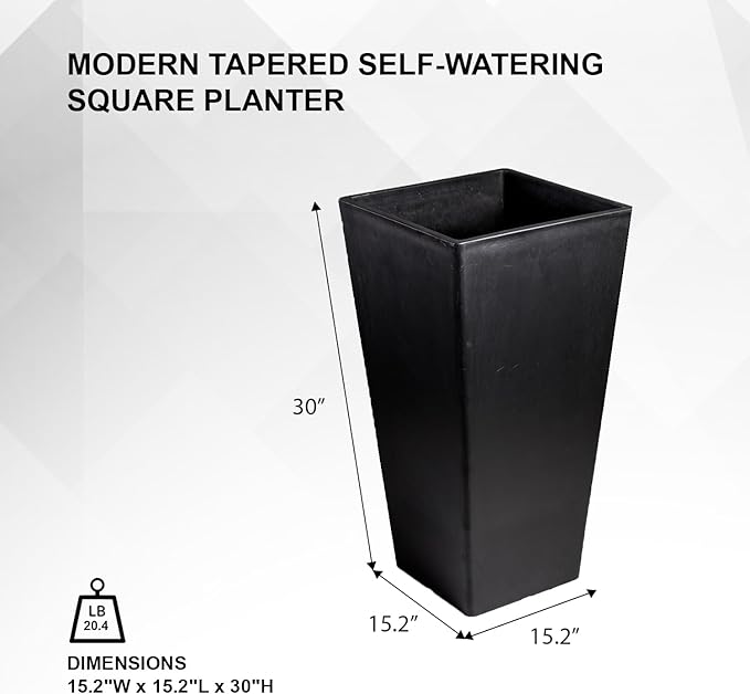 XBrand Modern 30-Inch Tall Square Planter, Modern Tapered Perfect for Indoor & Outdoor, Patio Décor, Set of 2, Black