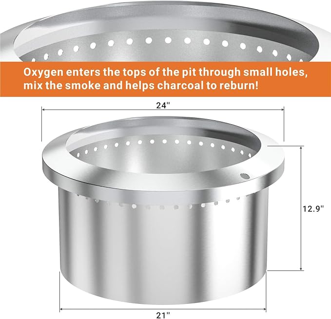 Onlyfire 24 Inch Outdoor Smokeless Fire Pit Stainless Steel Fire Bowl, Portable Wood Burning Stove with Detachable Handles for Backyard Camping