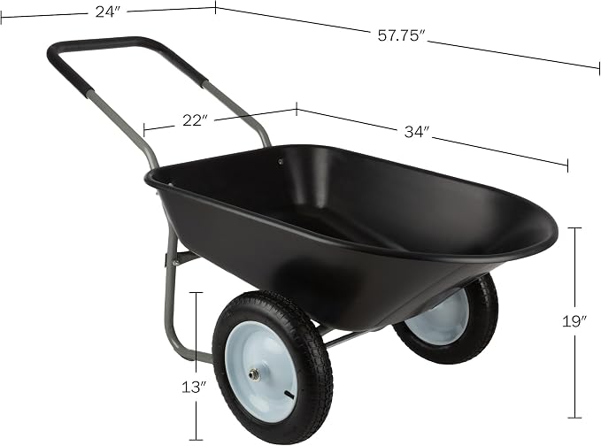 Wheelbarrow - 2-Wheel Garden Cart with 300lb Weight Capacity and Padded Handle - Wheelbarrows for Landscaping and Lawn Care by Pure Garden (Black)
