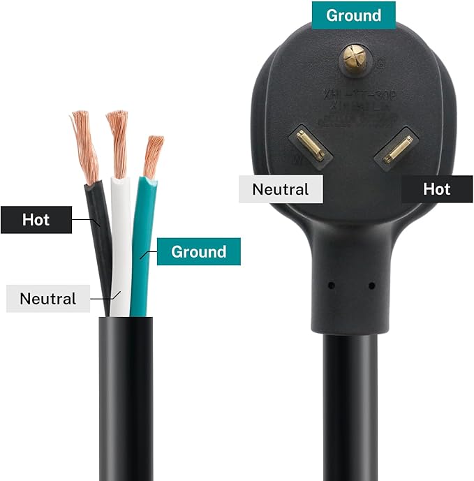 FIRMERST 3 Prong Replacement 30 amp RV Power Cord 30 ft (NEMA TT-30P to Roj 3 Wire)