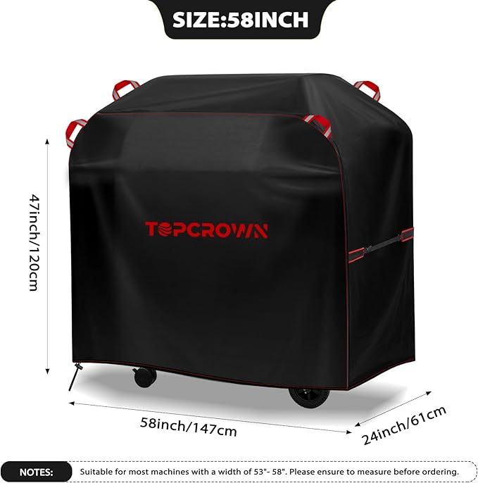 TOPCROWN Grill Cover for Outdoor Grill, BBQ Gas Grill Waterproof Anti-UV Oxford Fabric Windproof Design with Adjustable Straps, Fits Weber/Char-Broil/Nexgrill and More (420D Black+Red, 53" - 58")