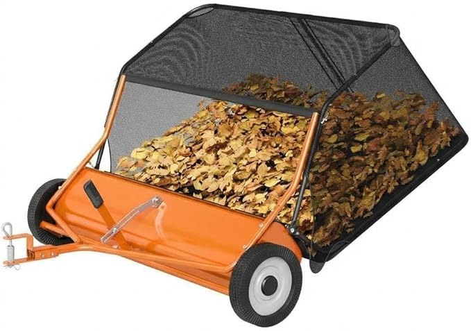 52" Large Capacity Pull Behind Lawn Sweeper with Adjustable Sweeping Height - Leaf & Grass Collector with Dumping Rope Design for Picking Up Grass and Debris