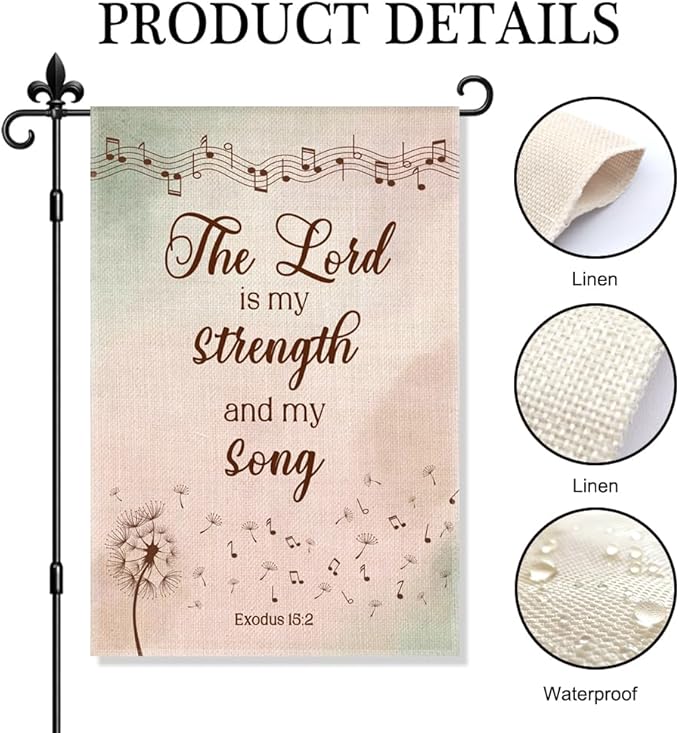 The Lord Is My Strength And My Song Garden Flag Double Sided Yard Outdoor Decoration 12x18 Inch, Exodus 15:2 Outdoor Garden Flag, Christian Spring Floral Yard Decor, Housewarming Banner