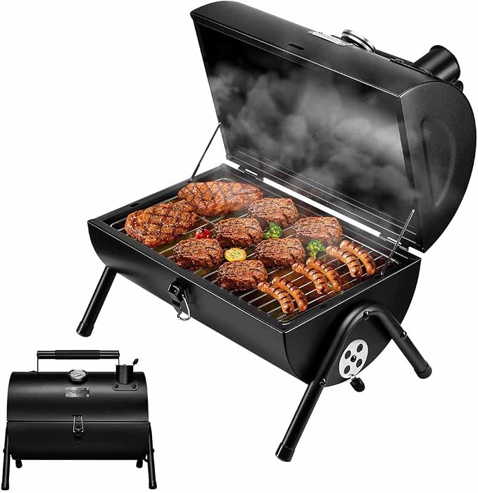 MAISON HUIS Small Charcoal Grill, Portable Tabletop BBQ Smoker for Outdoor Camping,Mini Grill for Tailgating, Hiking & Picnic, (Black)