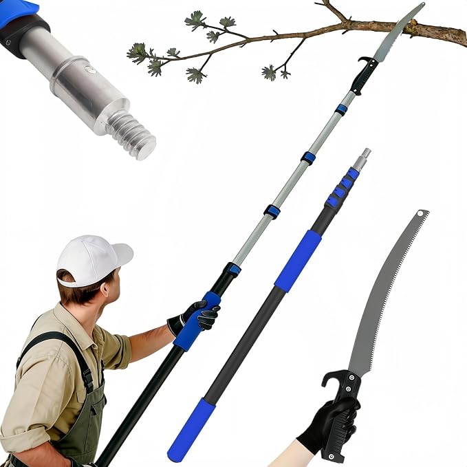 26FT Reach Pole Saws for Tree Trimming with 5-20FT Telescoping Extension Pole, Anti-slip Handle, Manual Pruning Pole Saw with 19" 3X Detachable Saw for Forestry, Yard, Garden, Patios