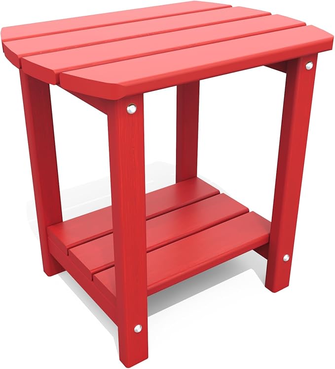 THOEOE Adirondack Outdoor Side Table, 2-Tier Sturdy Patio End Table Weather Resistant, Morden Side Table for Patio, Pool, Porch, Red