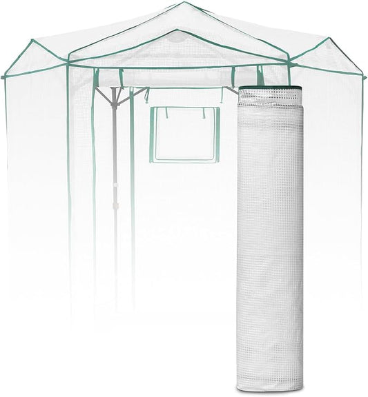 EAGLE PEAK Replacement Cover for 6.6x6.6 ft Hexagon Pop up Greenhouse, Front and Rear Roll-Up Zipper Entry Doors and 2 Roll-Up Side Windows (Frame Not Included), White