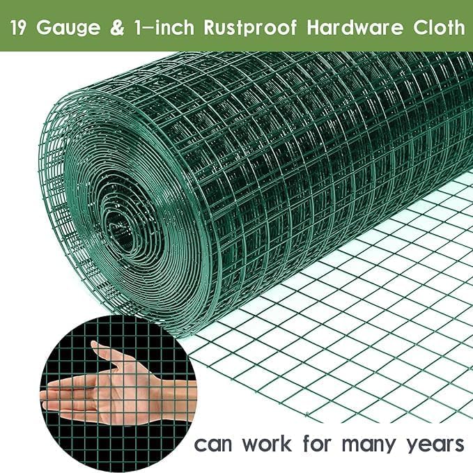 Tongmo Hardware Cloth, Chicken Wire Fencing, 19 Gauge Galvanized Wire & 1"x1" Mesh Size Welded Wire Roll Garden Fence, Poultry Netting for Rabbit/Duck/Chicken Coop (16" x 100')