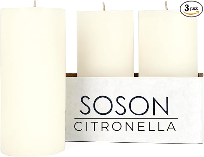 Simply Soson Citronella Candle - Citronella Scented Pillar Candles Ivory - 3x6 inch - 3 Pack - Long Lasting Burn Outside Candles for Garden Yard Balcony, Summer Camping