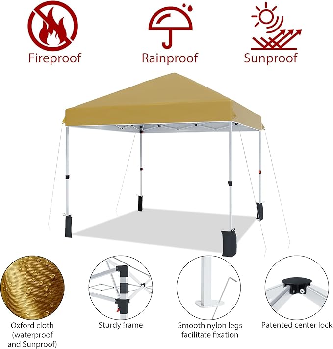 10x10ft Pop Up Canopy Tent, 90-Second One-Person Setup, Heavy Duty 500D Polyester Weather Resistant, Portable with Wheeled Bag, 8 Stakes & 4 Ropes for Camping, Beach, Partie