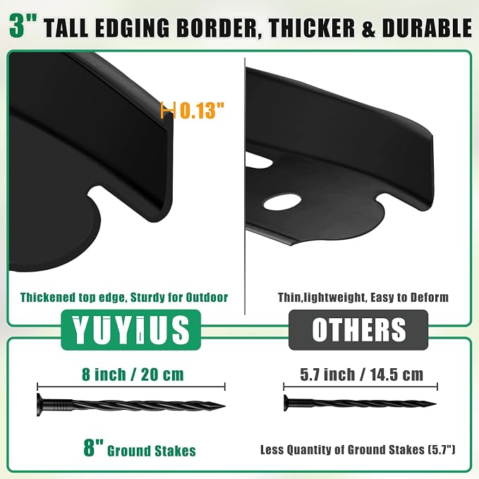 Landscape Edging Border- 3”x100’ Garden Edging Border with 130 Stakes, No Dig Lawn Edging for Landscaping for Garden Bed, Thickened Top Edge Flexible Flower Bed Border Edging for Outdoor