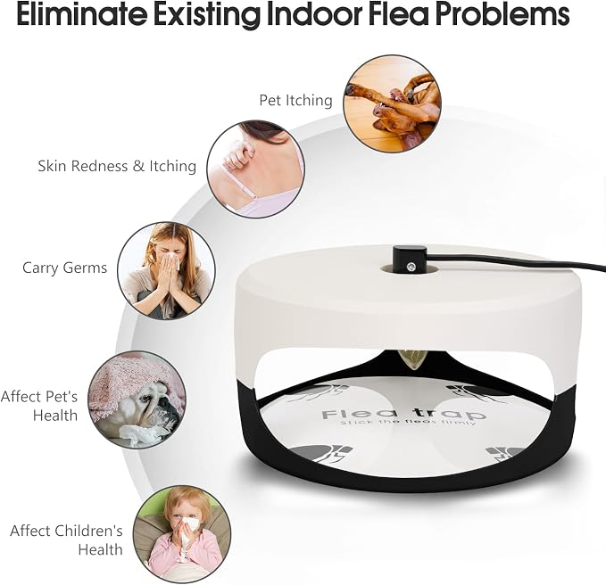 2 Pack Flea Traps for Inside Your Home, Indoor Flea Light, Bed Bug Killer with 6 Sticky Pads & 6 Light Bulb, Odorless Natural Insect Infestation Treatment Trap for Kid Pet