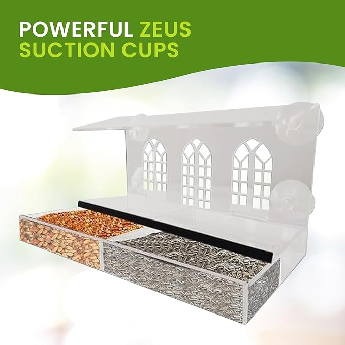 Nature Gear Acrylic Clear Window Bird Feeder with Strong Suction Cups, Removable Sliding Seed Tray, Weather-Resistant & Easy to Clean for Window Viewing, Bird Palace