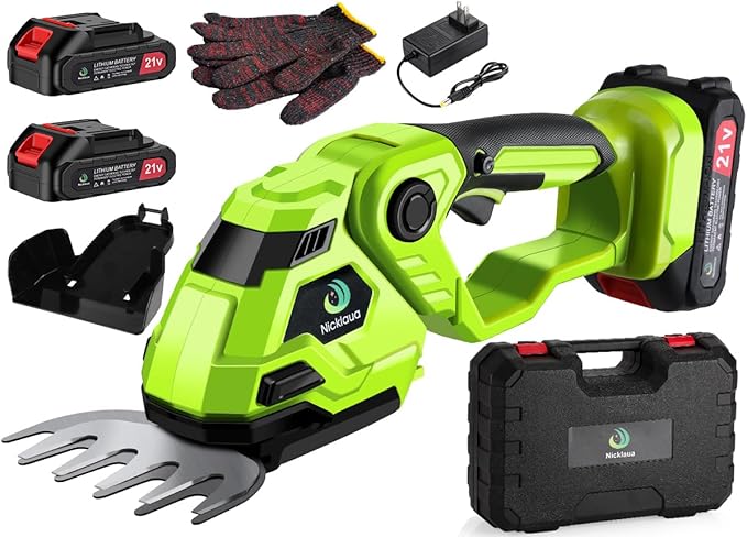 Cordless Hedge Trimmer,Cordless Grass Shear & Hedge Shear with a 5.3-inch Lawn Mower Blade, with 2 PCS Rechargeable Battery and Charger for Garden,Lawn.Note: It Does not Include the 9-inch Blade.